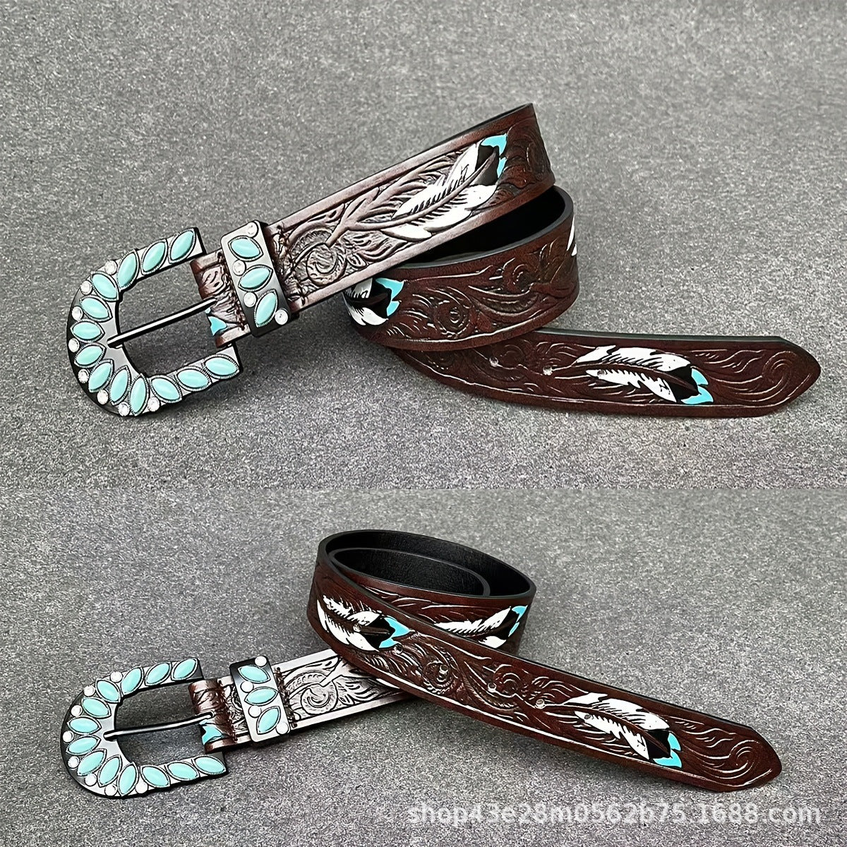 Women's Leather Belt Retro Medieval Turquoise Buckle Waistband Ladies Cowgirl Leather Belt In Stock Wholesale