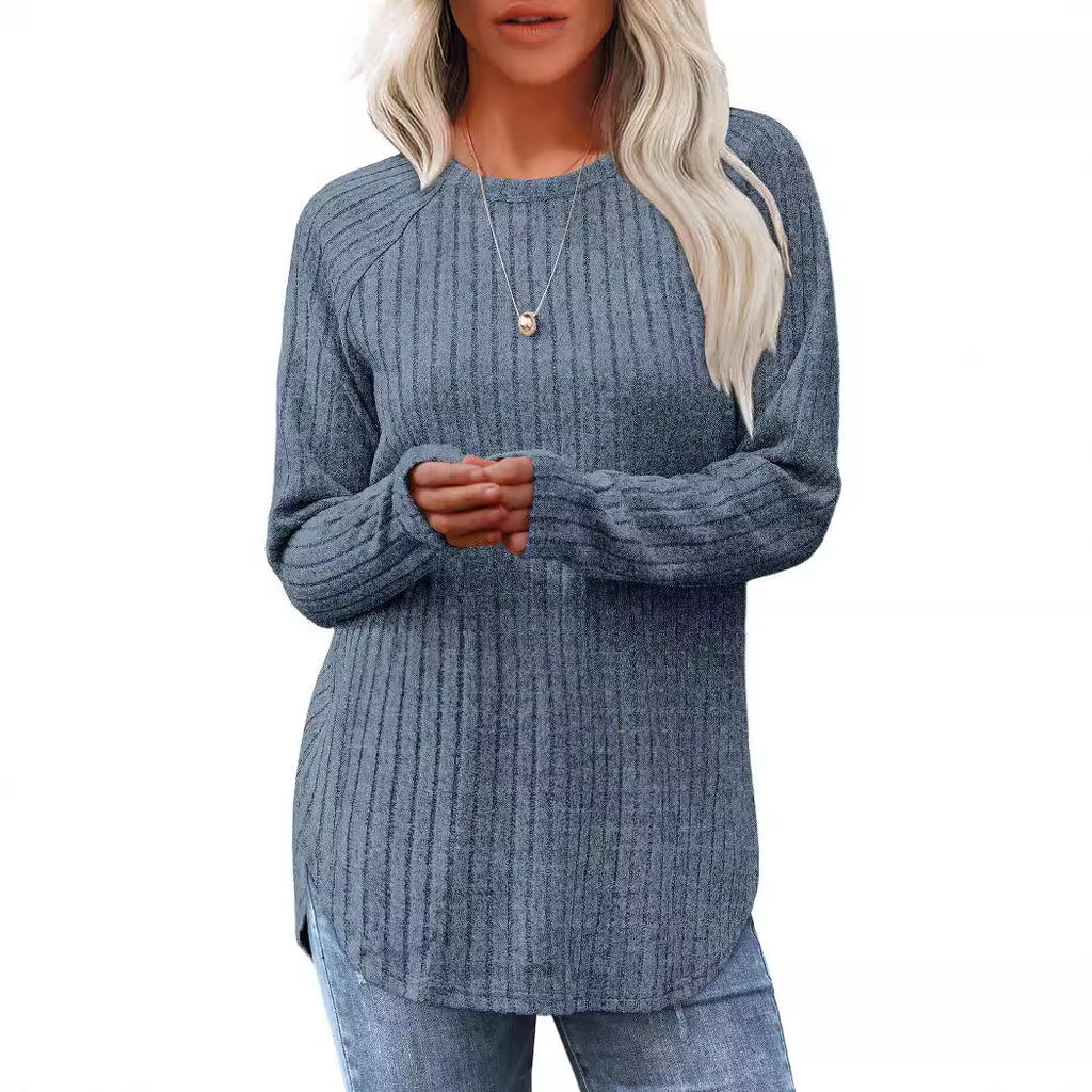 2026 European And American Women's Autumn New Loose Round Neck Base Shirt Long Sleeved Shirt