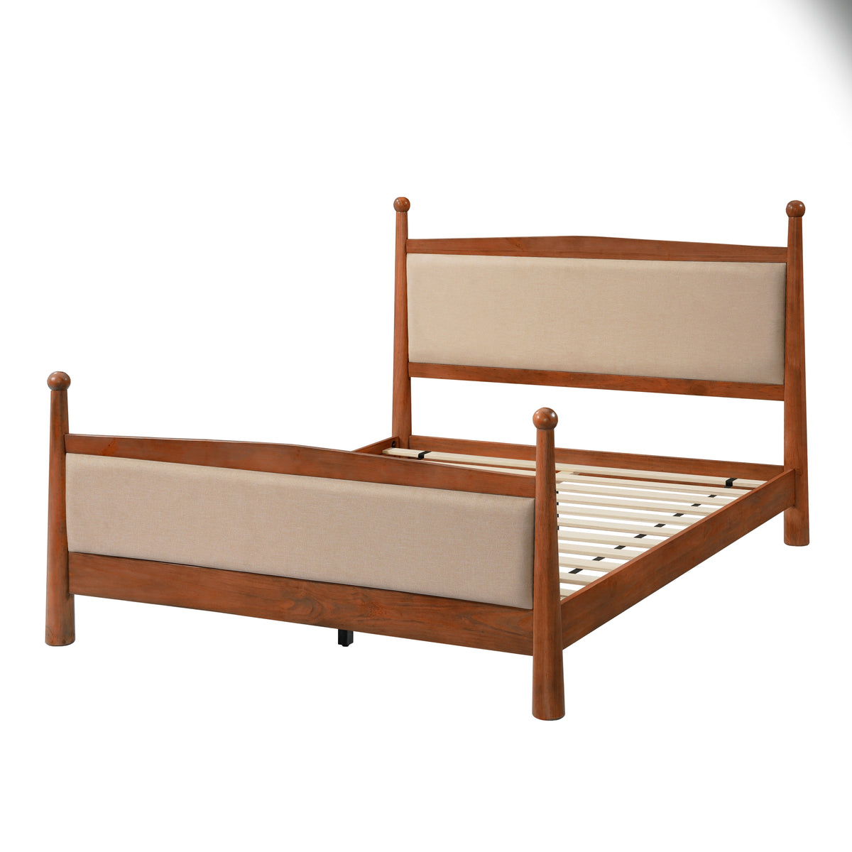 Queen Size Upholstered Platform Bed Frame with Wooden Slat Support