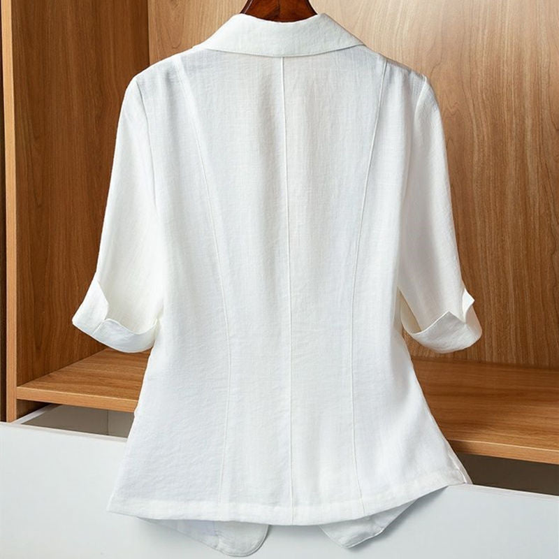 Womens Petite Casual Slimming Blazer With Three-Quarter Sleeves, Lightweight Suit Top