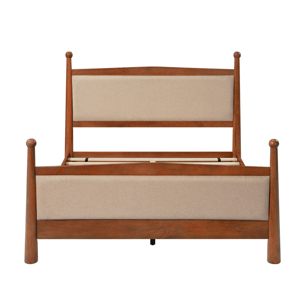 Queen Size Upholstered Platform Bed Frame with Wooden Slat Support