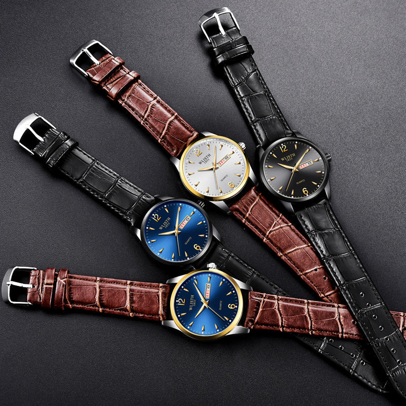 Luminous Waterproof Leather-Strap Quartz Watch For Men