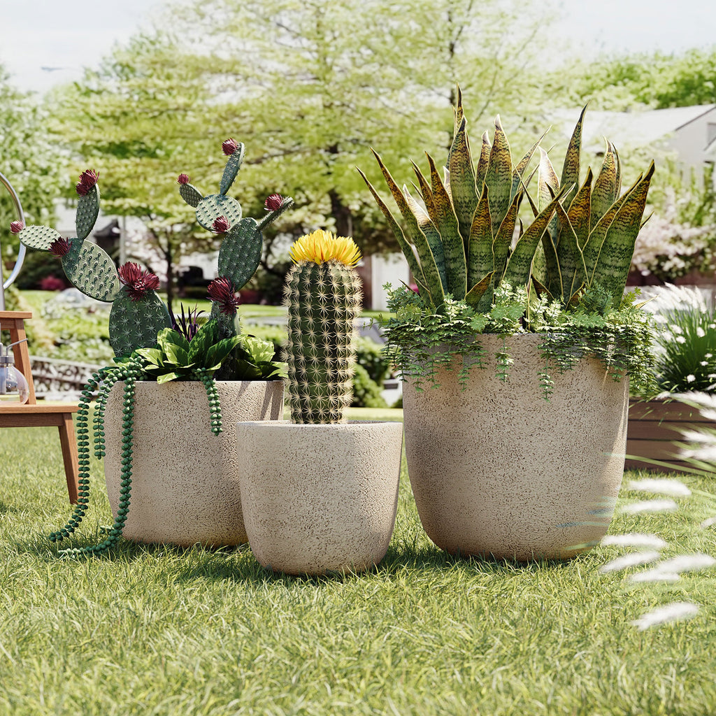 U_Style Lightweight Matte Textured MGO Flower Pot Set of 3