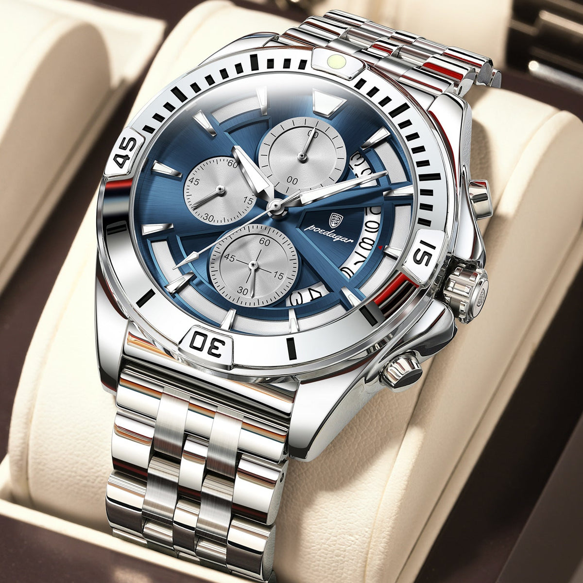 Multifunctional Dual-button Butterfly-clasp Waterproof Mens Watch