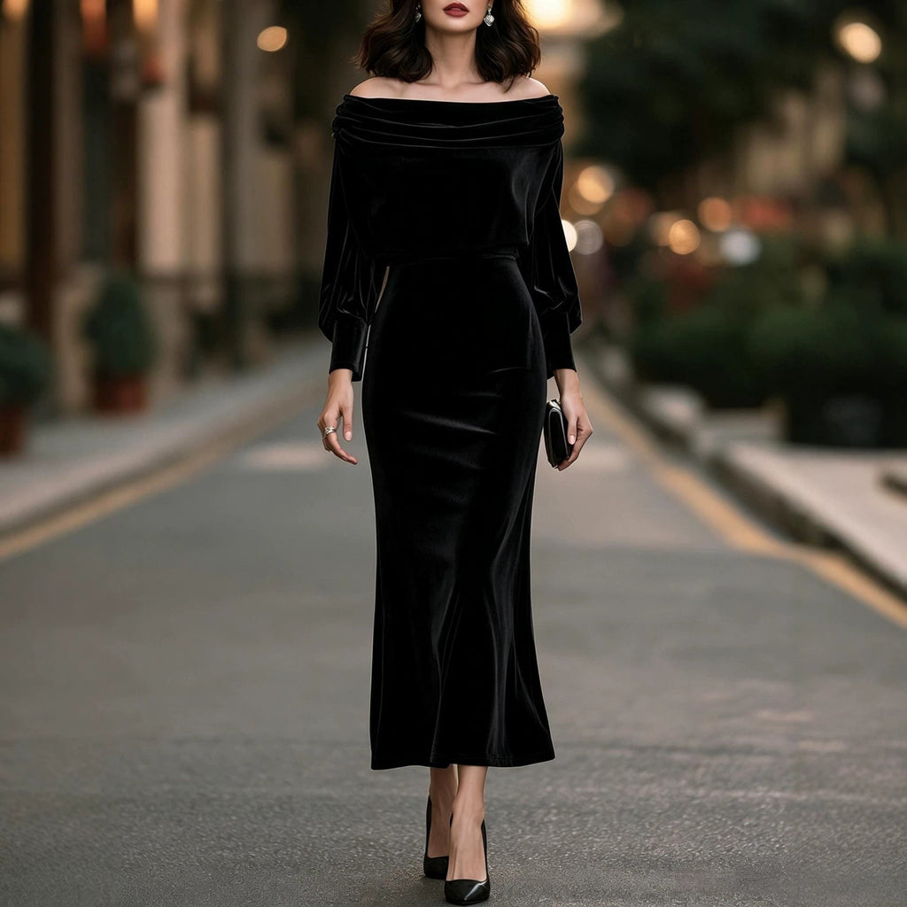 New Elegant Velvet Waist-cinching Dress