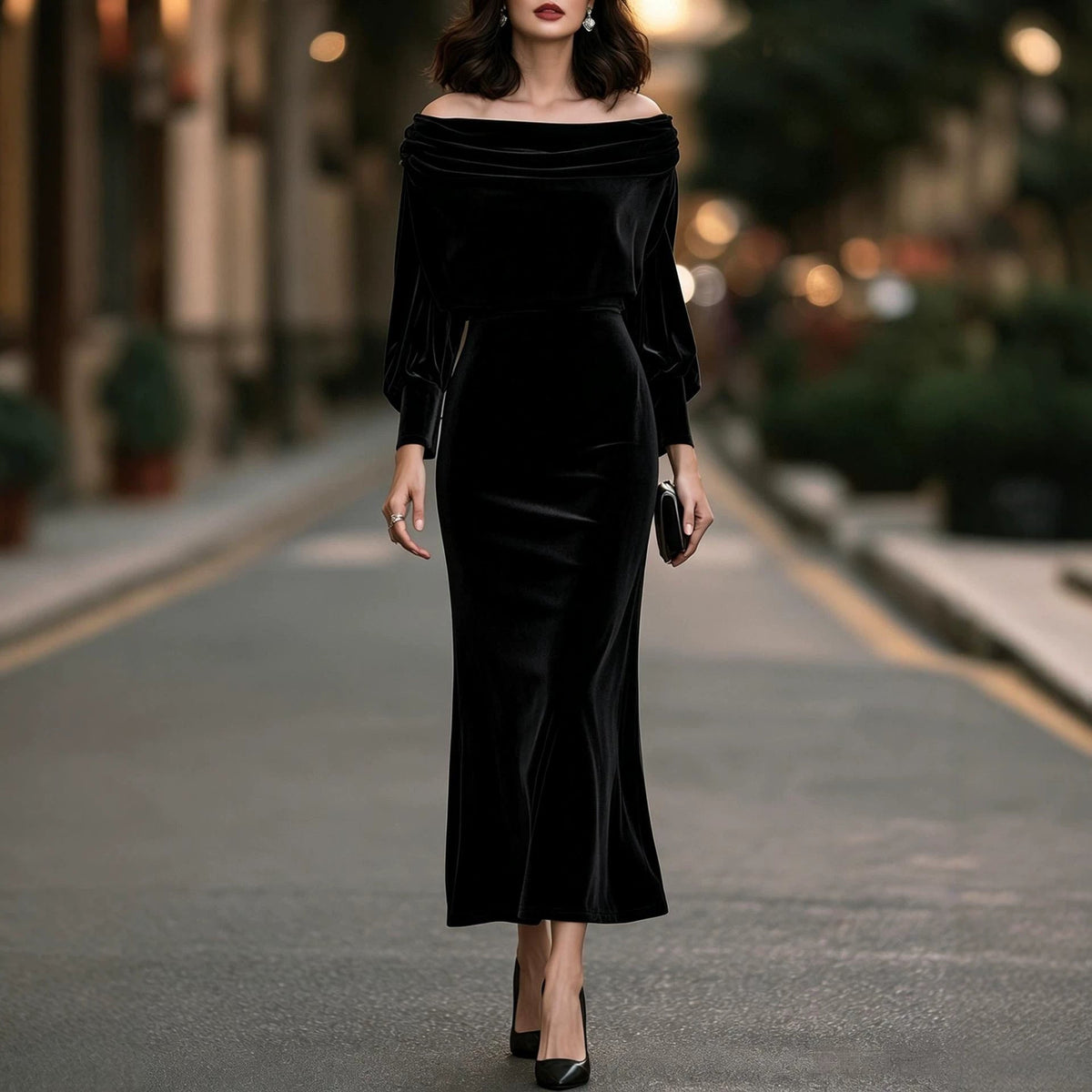 New Elegant Velvet Waist-cinching Dress