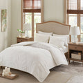 King/Cal King 3 Piece Tufted Cotton Chenille Damask Duvet Cover Set