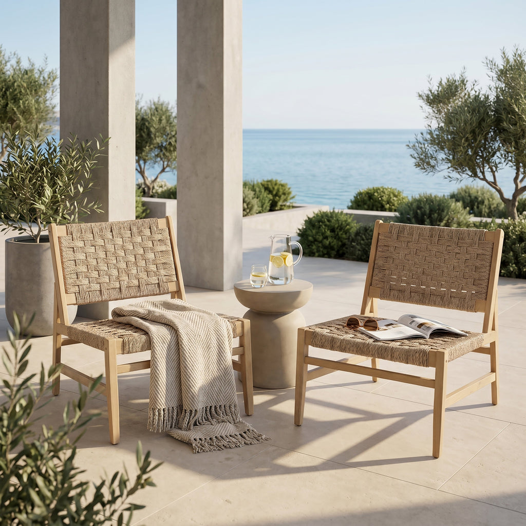 Noreen Club Chair: Acacia Wood and Wicker Woven