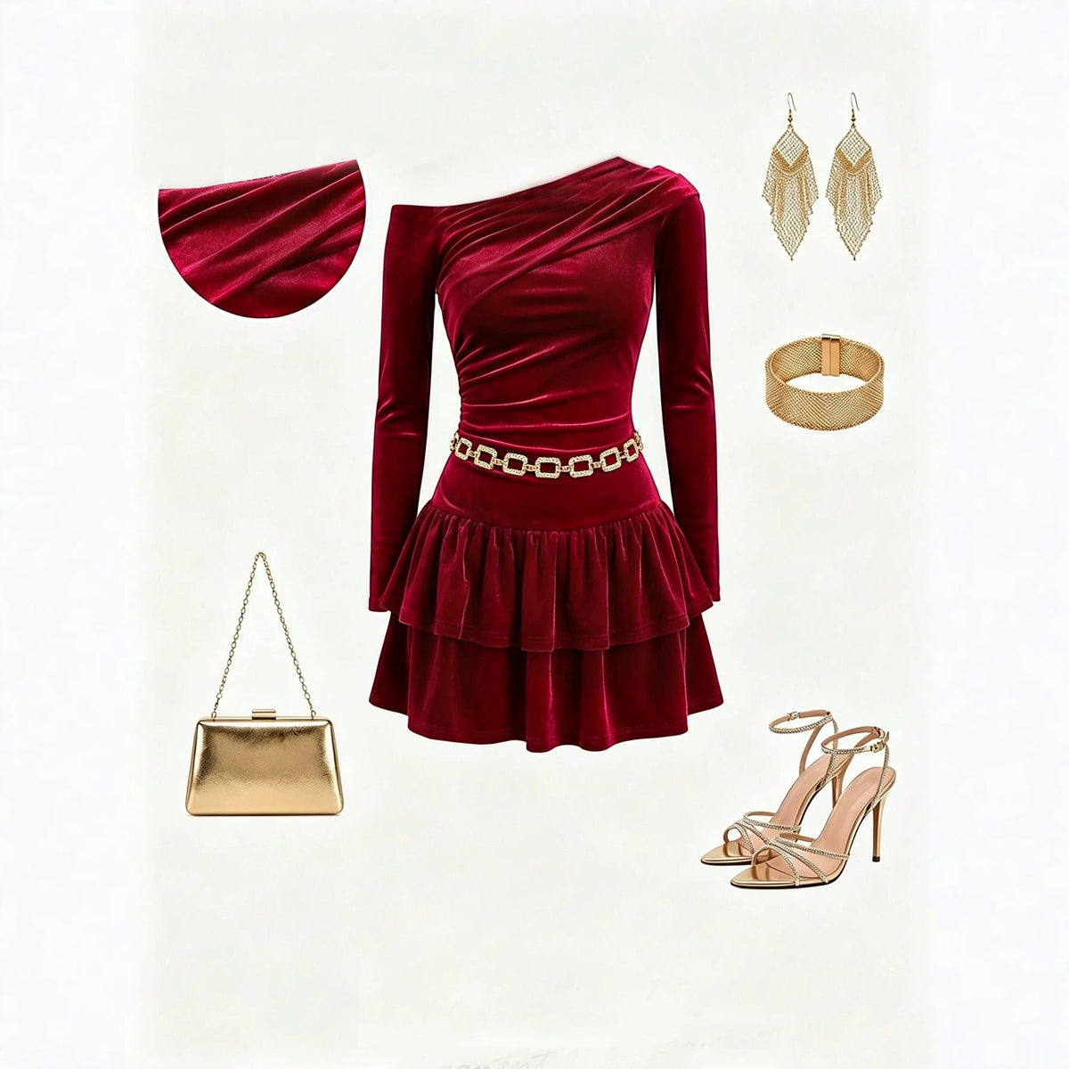 Women's AutumnWinter Velvet Off-Shoulder Dress