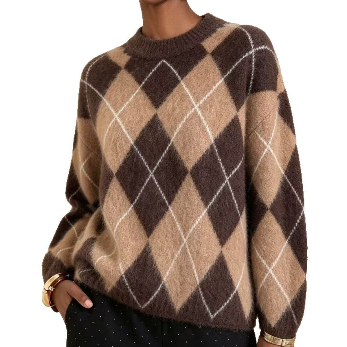 Women's Loose-fitting Mink Fur Crew-neck Sweater
