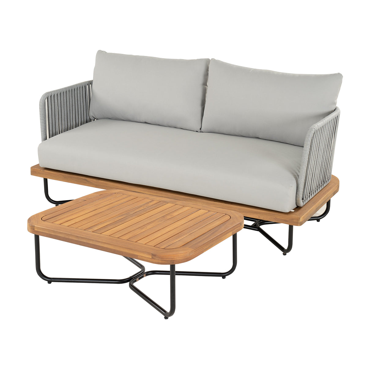 Lucca Outdoor Acacia Wood Rope Woven Sofa Sectional Set