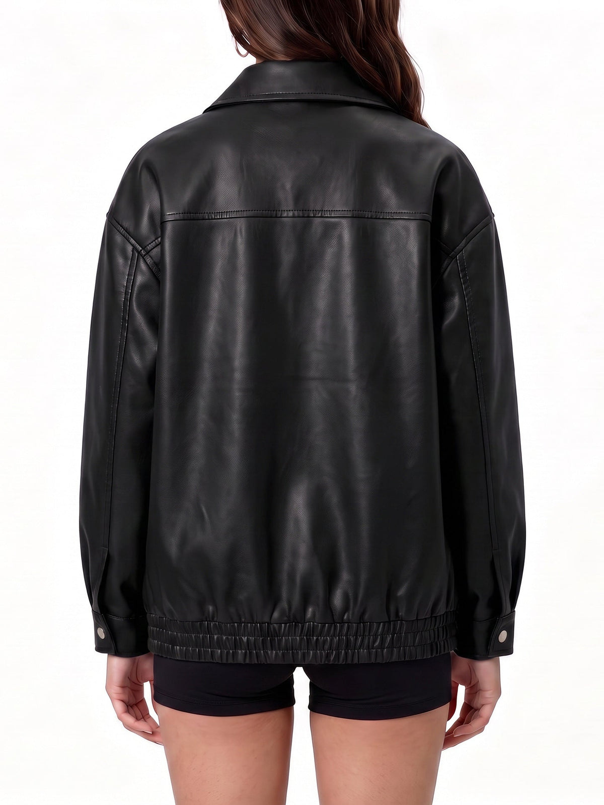 Cross-border European Size Women's PU Leather Short Slim-fit Jacket Spring And Autumn Thin Biker Suit Vertical Collar Jacket Fashion Women's Clothing