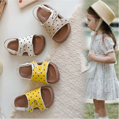 2026 Summer New Kids Sandals, Soft Light Sole Girls Shoes, Fashion Polka Dot Hook & Loop Beach Shoes For Little Middle Big Kids