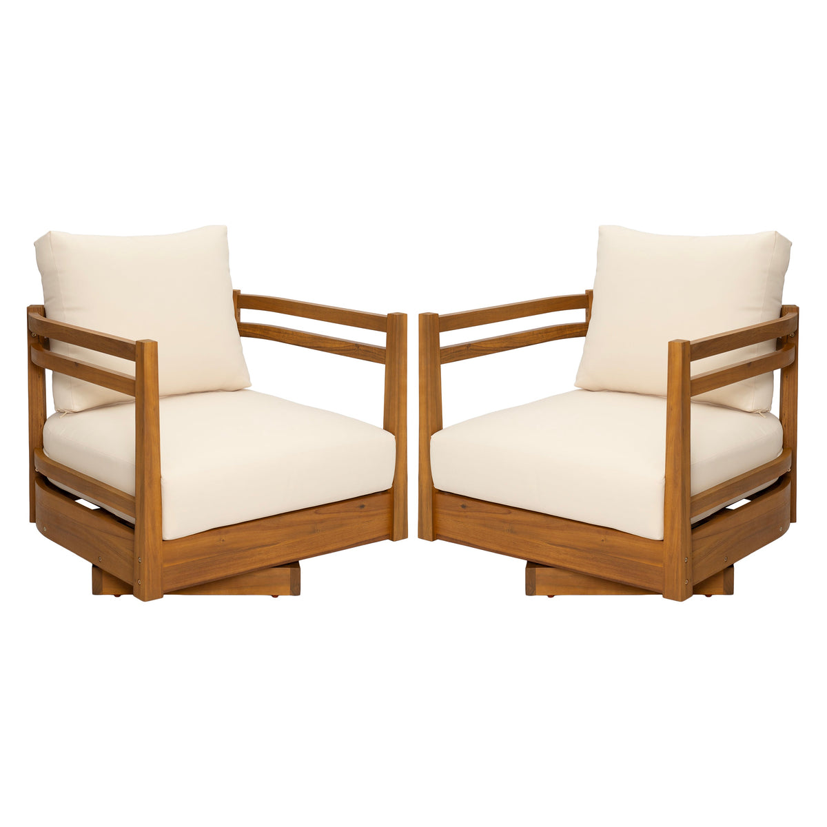 Set of 2 Acacia Wood Outdoor Swivel Chairs with Cushions