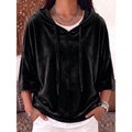 Solid-color Drawstring Three-quarter-sleeve Velvet Hoodie