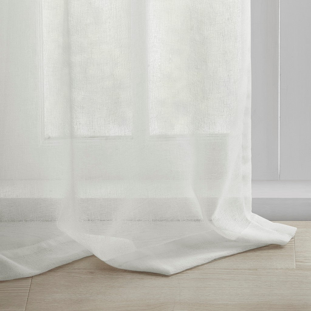 Floral Embroidered Cuff Tab Top Solid Curtain Panel