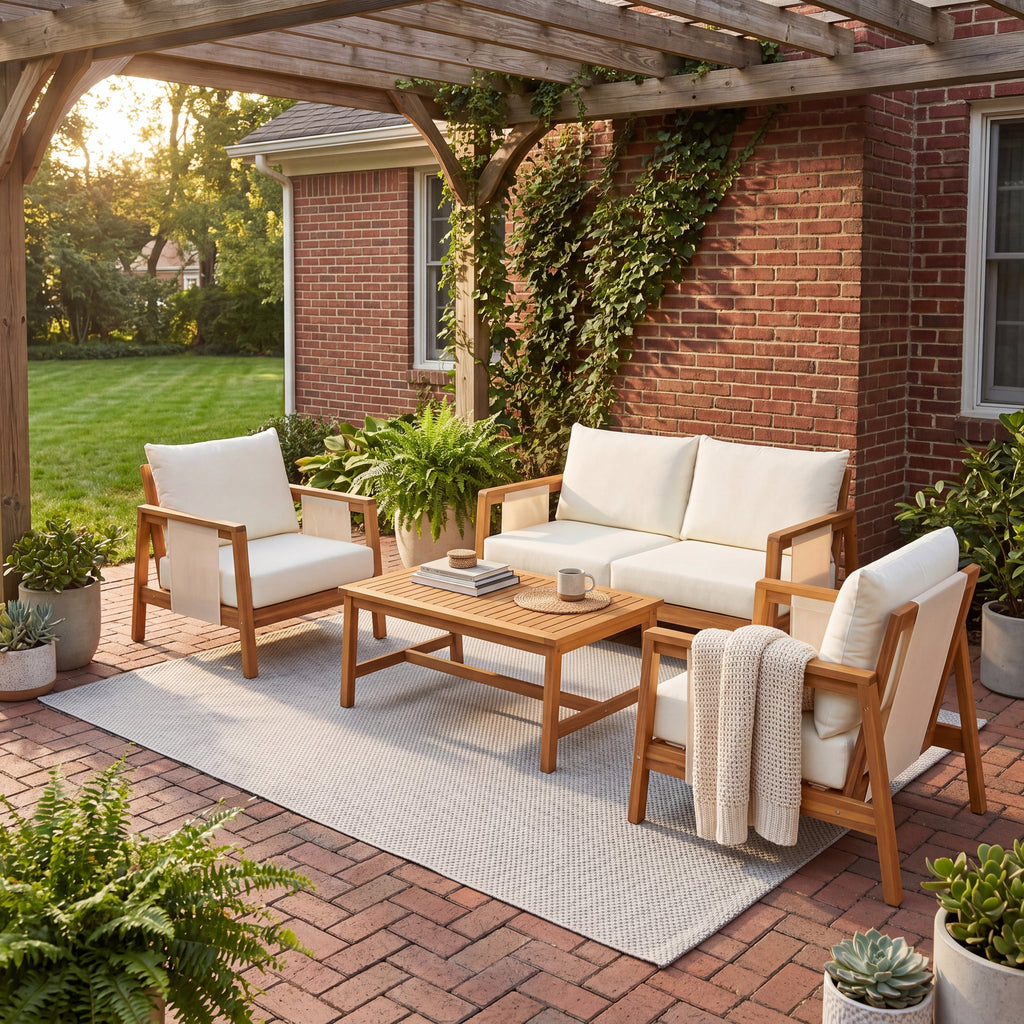 4-Piece Sofa Set with Cushions – Outdoor Loveseat & Coffee Table Set
