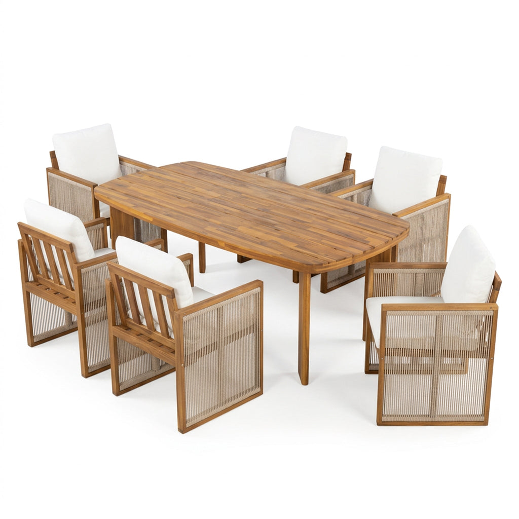 7-Piece Outdoor Patio Dining Set with Teak Finish
