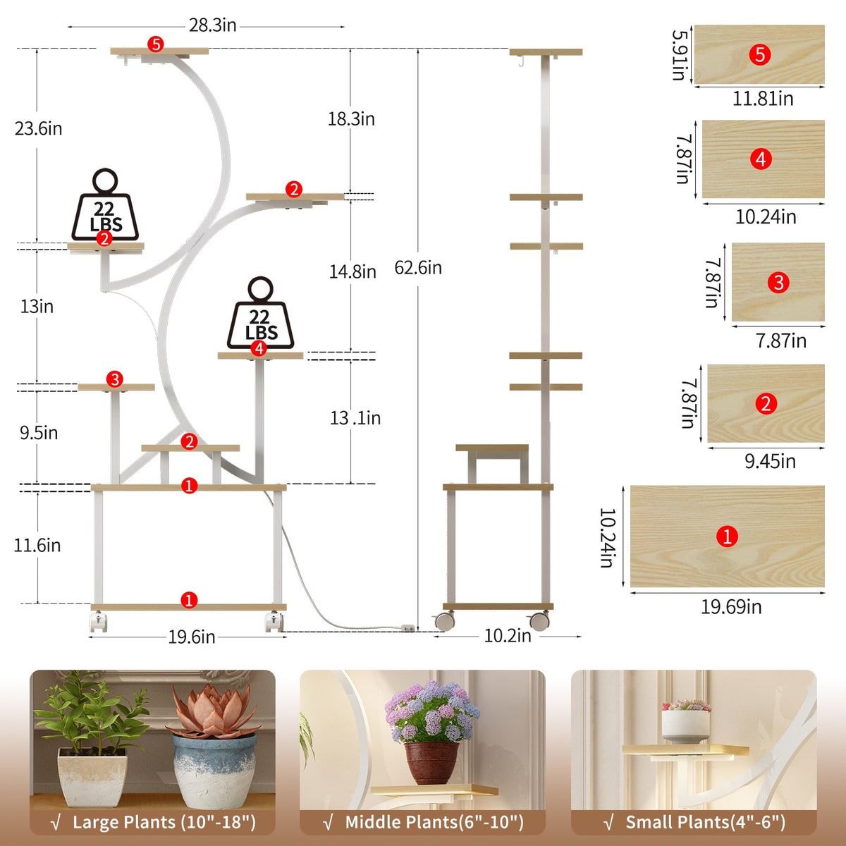 62" Indoor Plant Stand with Grow Lights