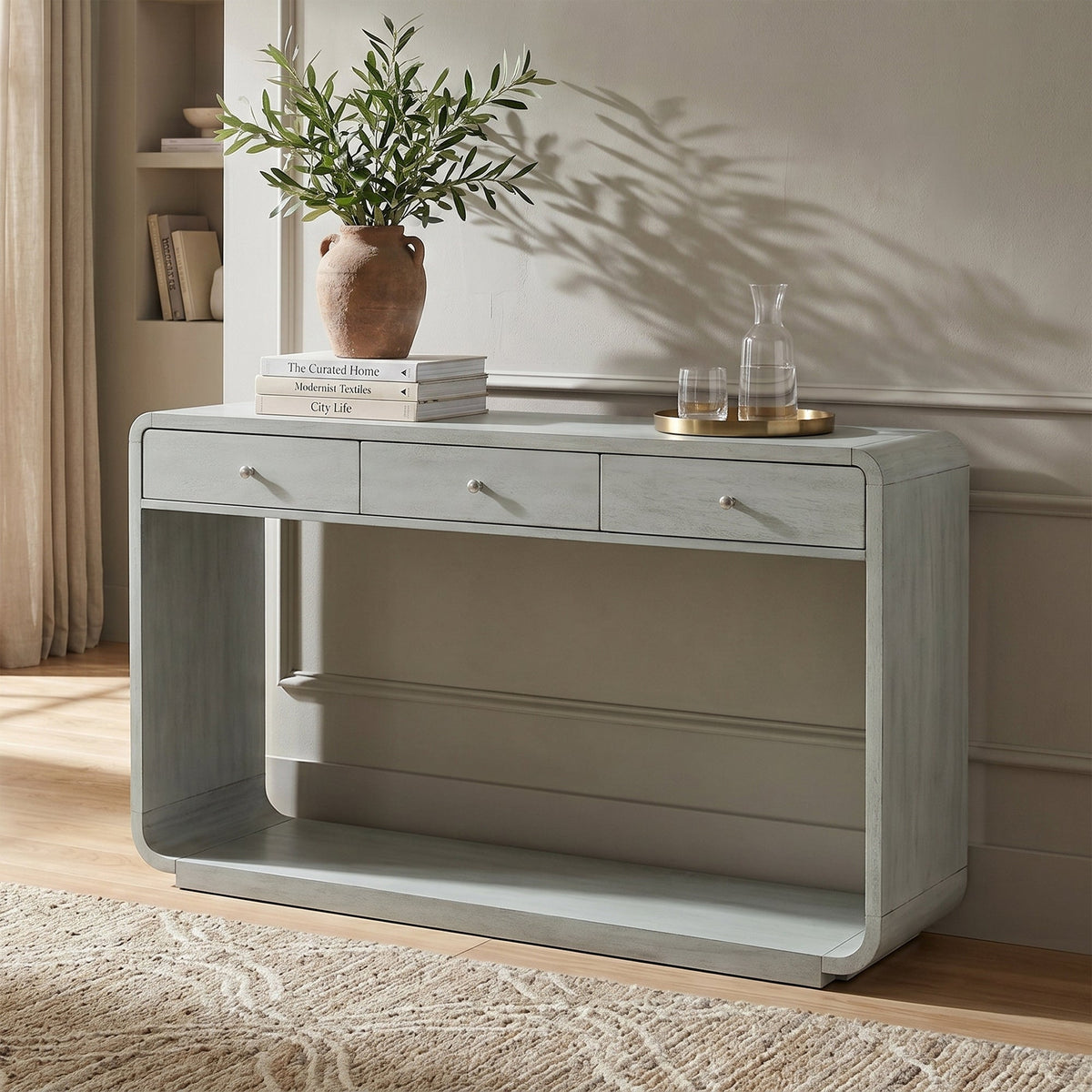 Antique-Style Console Table with 3 Storage Drawers