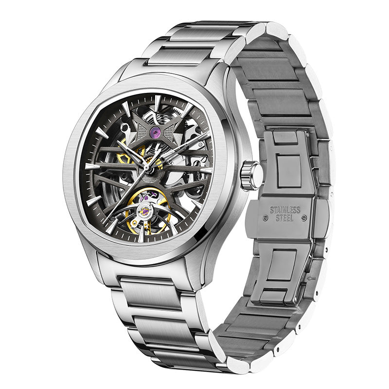 Mens Watch With A Transparent Mechanical Skeleton Dial