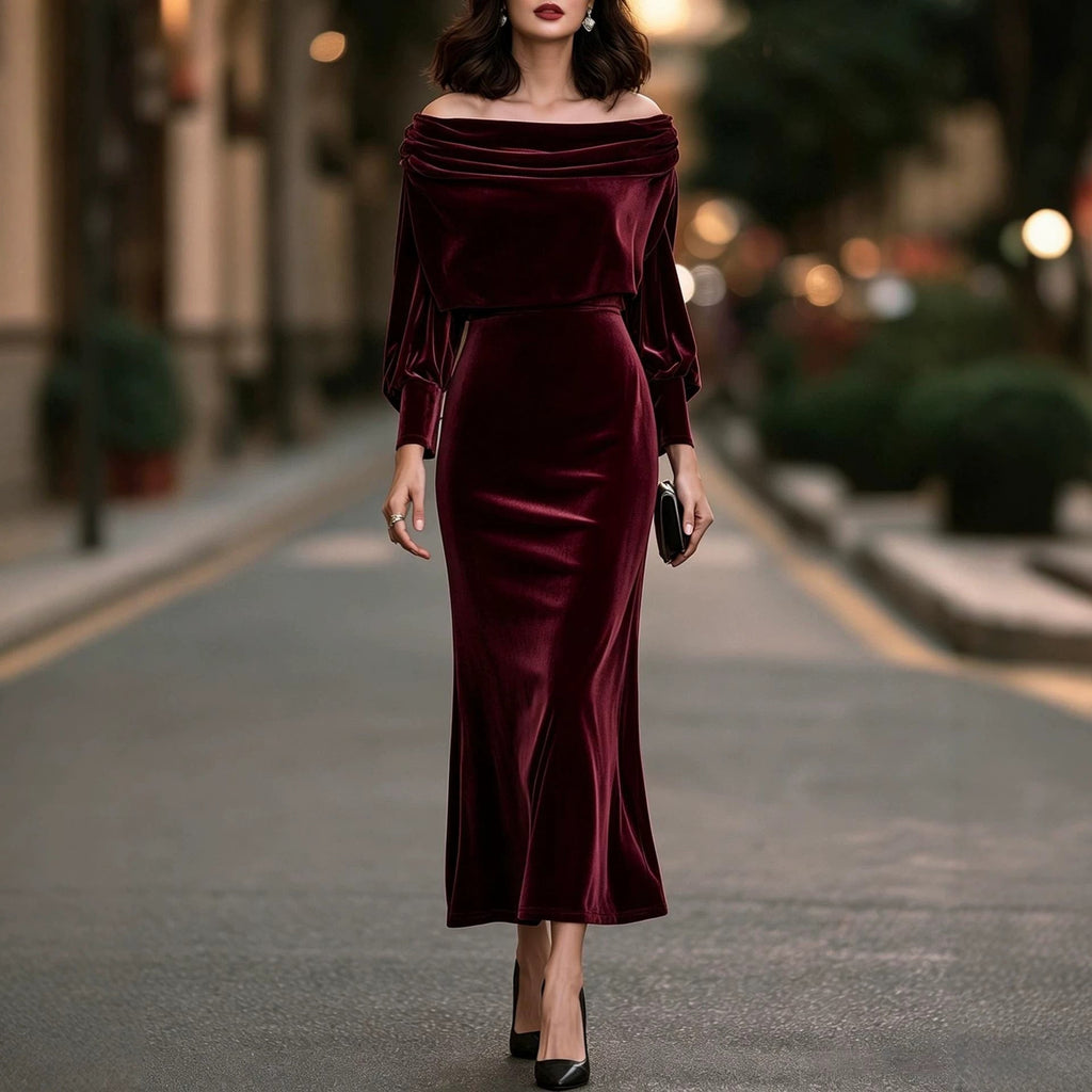 New Elegant Velvet Waist-cinching Dress