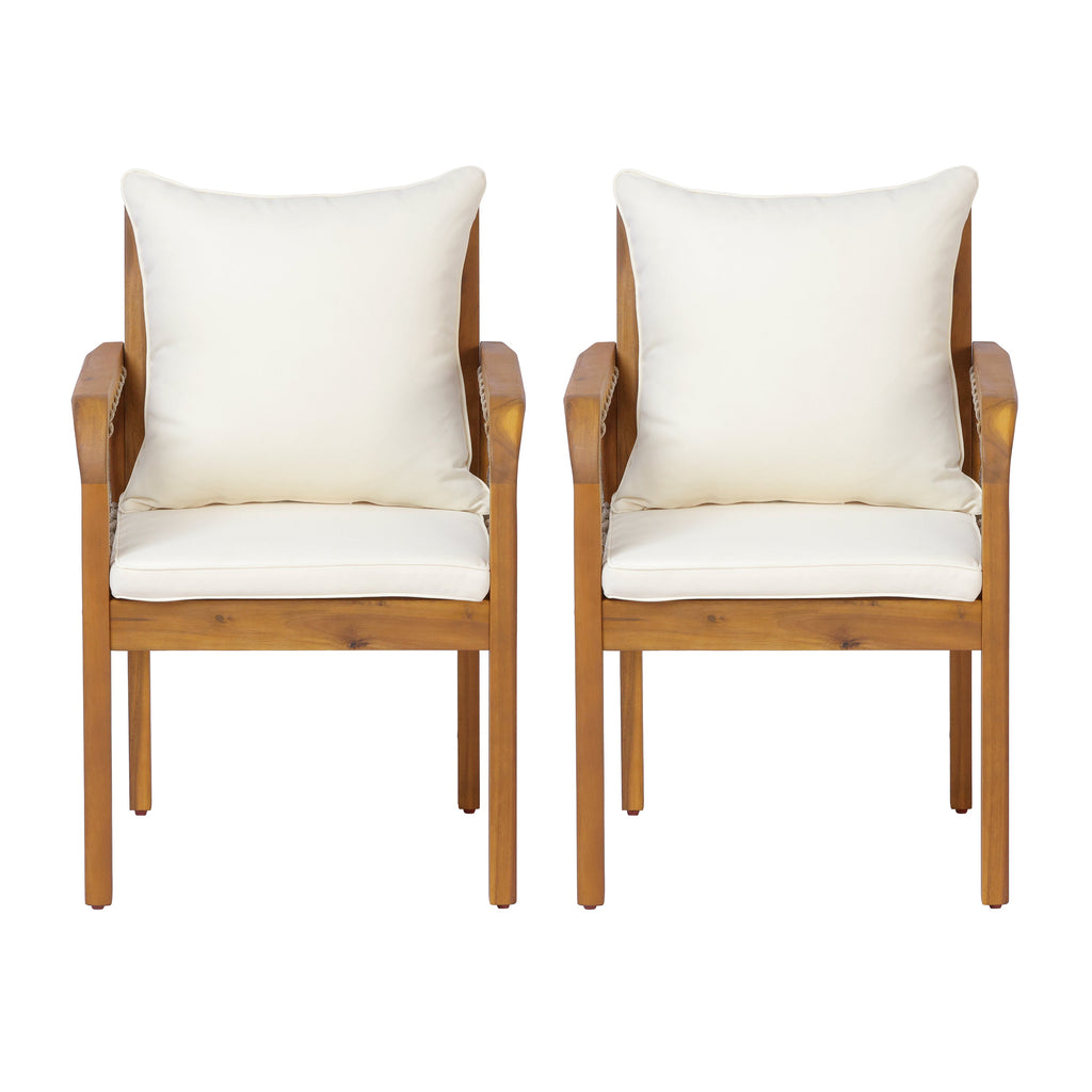 Outdoor Patio Acacia Wood Chairs With Woven Rope Arms