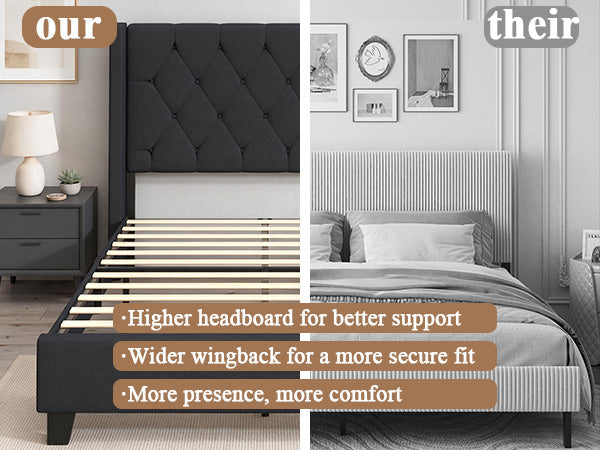 Modern Queen Size Platform Bed Frame with Tufted Velvet Headboard