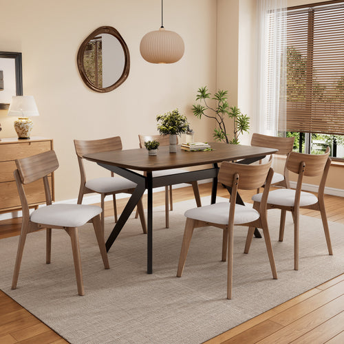 7-Pieces Upholstered Dining Set With Rubberwood Frame