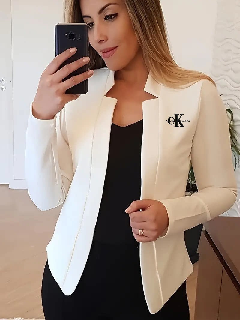 Womens Petite Blazer Cardigan Slim-Fit Long-Sleeve Coat