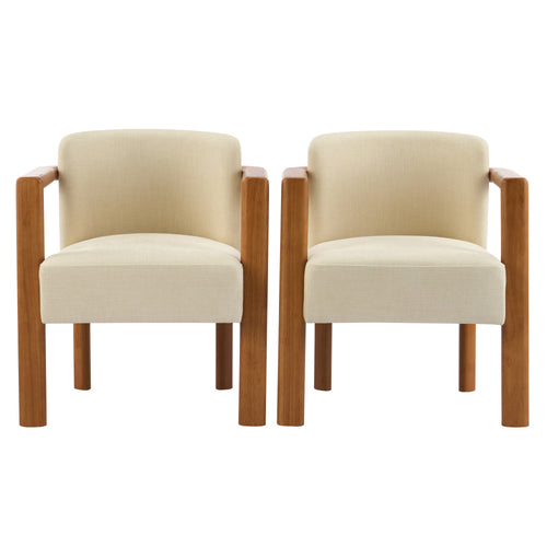 Upholstered Fabric Armchair with Walnut Frame