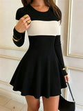 Women's New Arrival Color-block Patchwork Round-neck Long-sleeve Dress