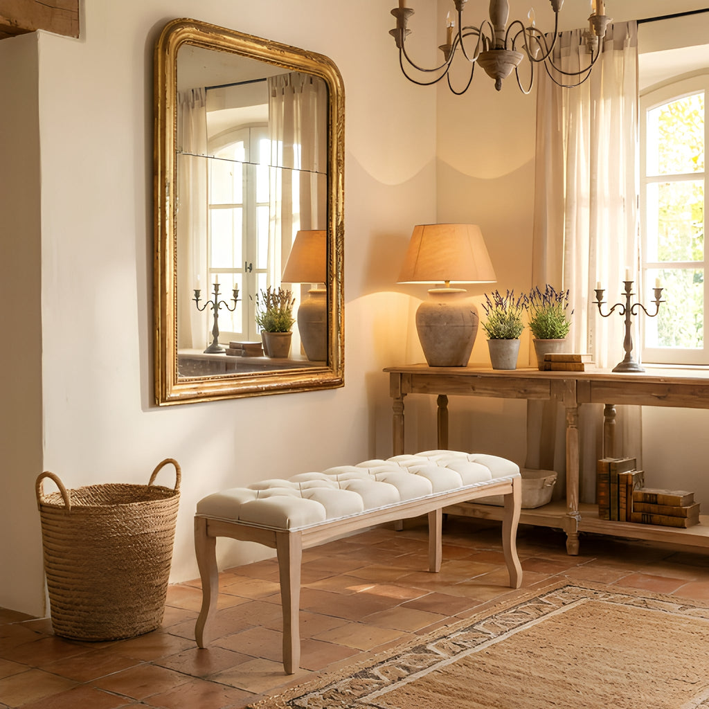 Bedroom Bench - French Vintage Tufted Entryway Bench