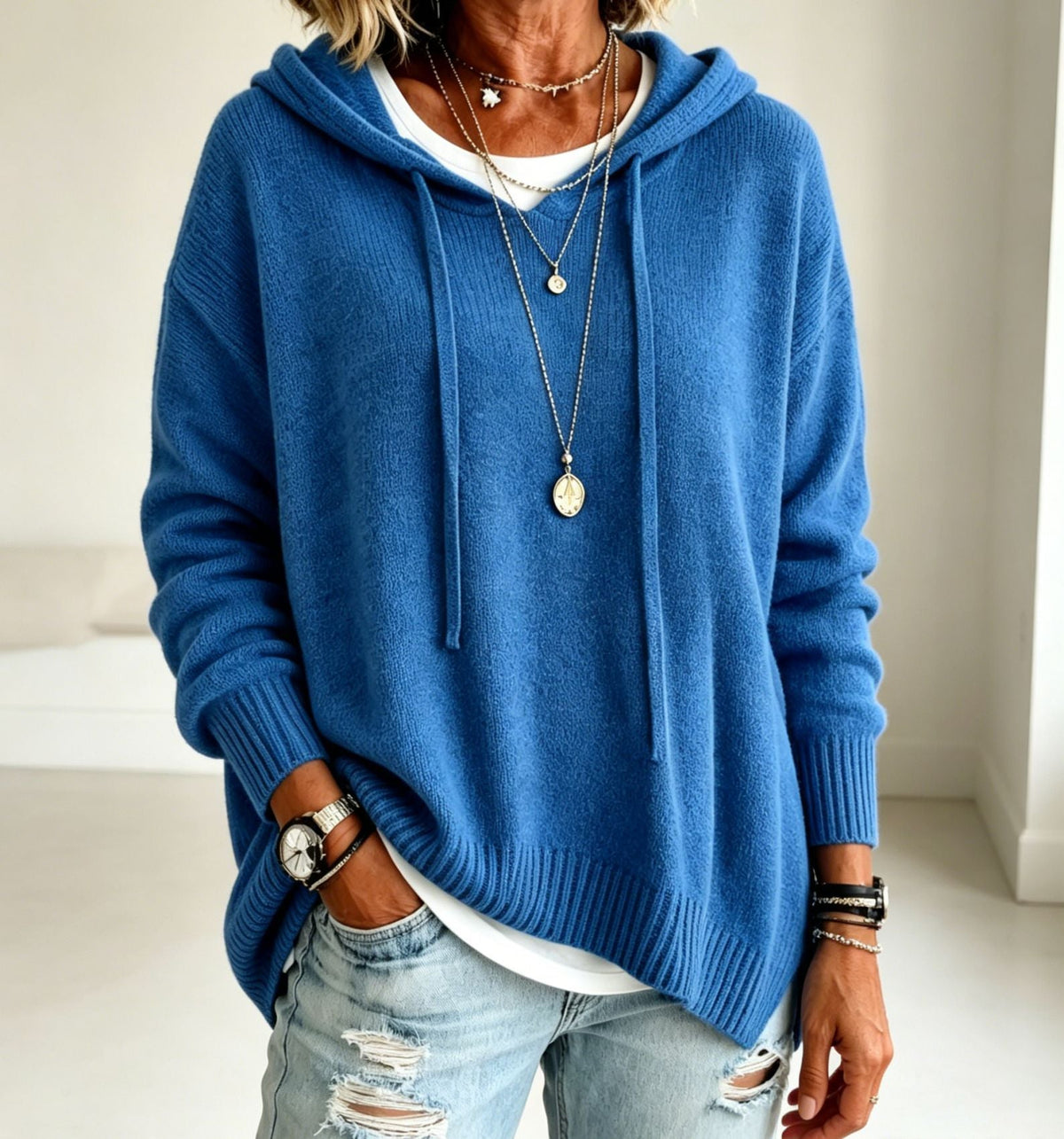 2026 Autumn New Women's Clothing - European Amazon Independent Store - Knitted New Hooded Drawstring Long-Sleeved Sweater - Knitted Outerwear - Loose Fit - 10 Colors Available