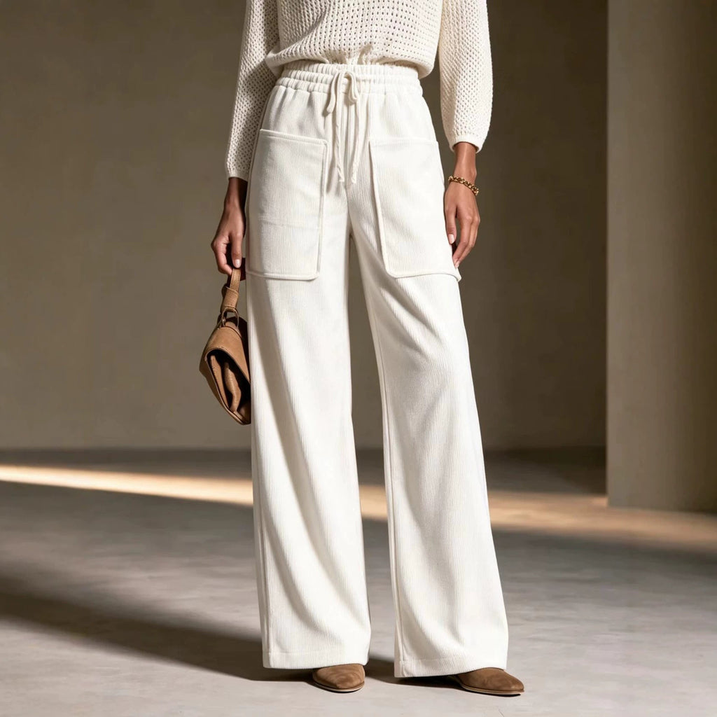 Women's High-waisted Drawstring Corduroy Wide-leg Pants