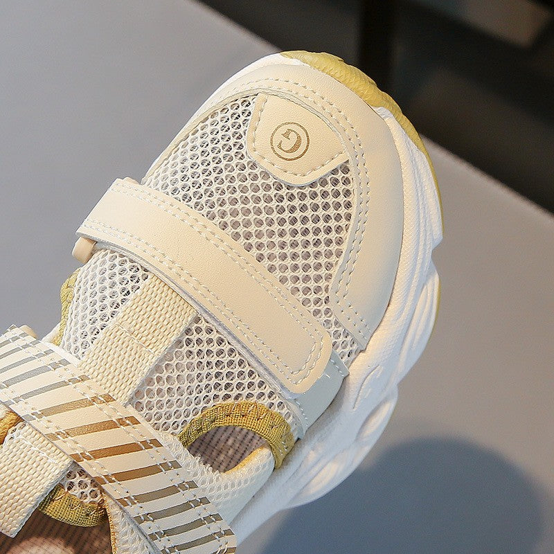 Kids Summer Sandals Sneakers, Breathable Single Mesh Hook & Loop Running Shoes, Ultra Light Non-slip Soft Sole Girls Dad Sneakers