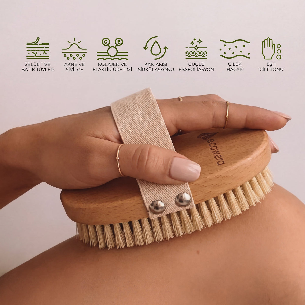 Ecowera Natural Horse Hair Body Brush for Smooth Skin