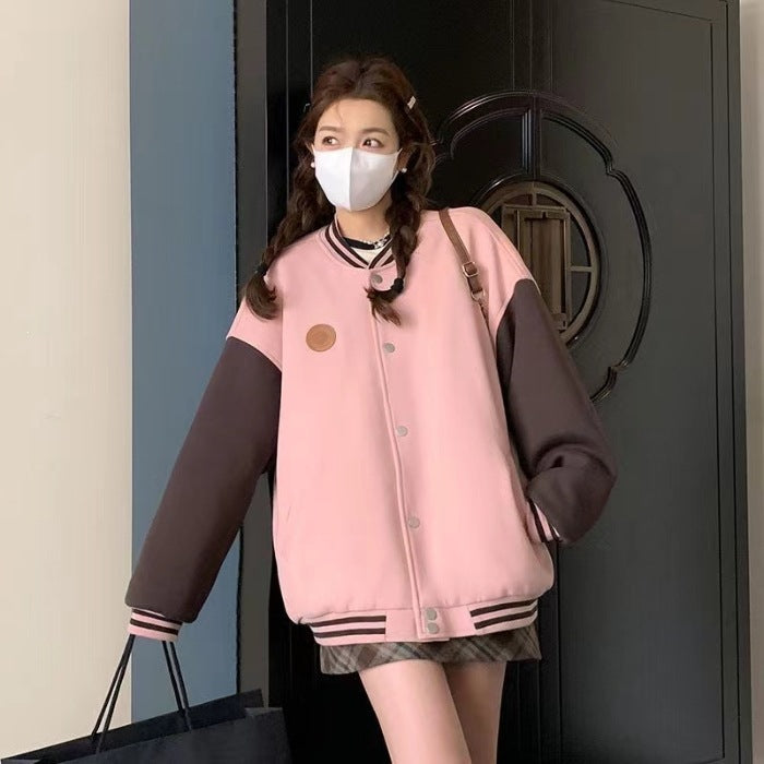 Womens Casual Loose-fit Crew-neck Jacket