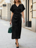 Independent Site European And American Cross-border Satin V-neck Tea Dress Elegant And Stylish With Tie Waist Women's Dress