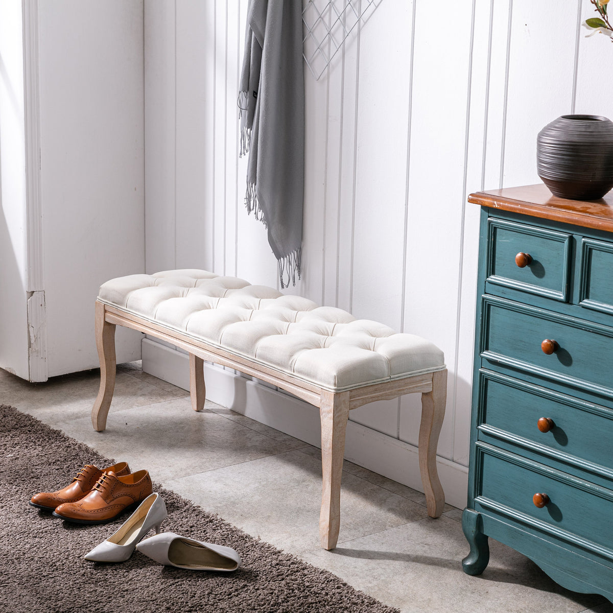 Bedroom Bench - French Vintage Tufted Entryway Bench