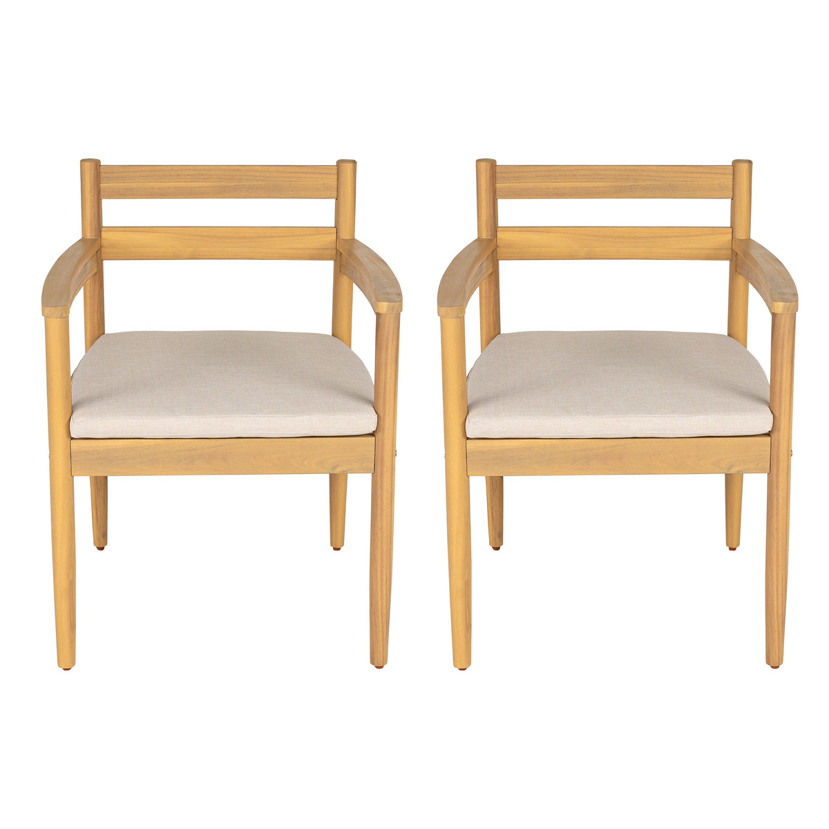 Outdoor Acacia Dining Armchair with Cushions, Set of 2