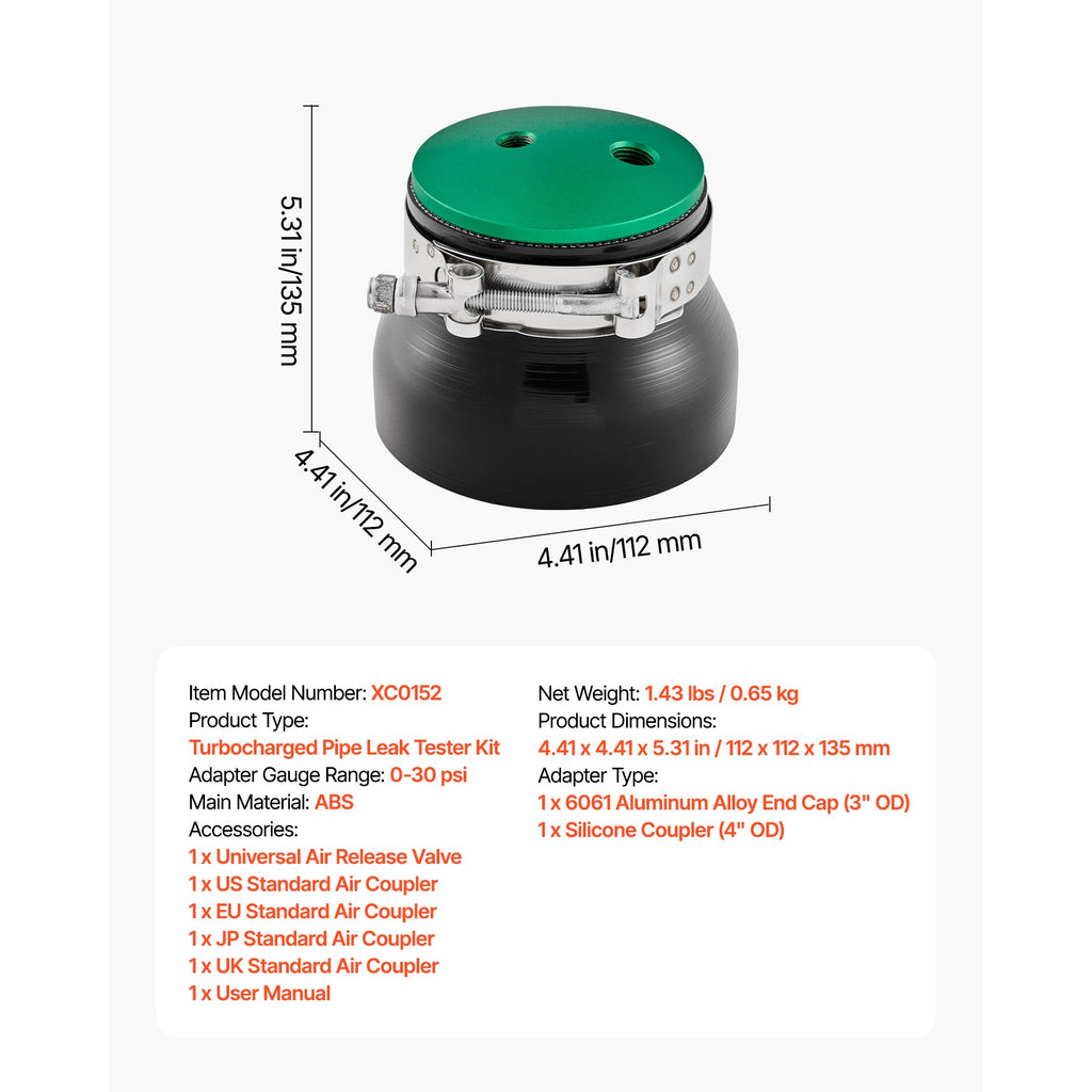 Turbo Boost Leak Tester 4" with 6061 Aluminum End Cap