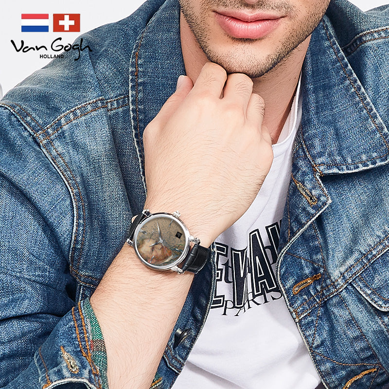 Van Gogh 3D Oil Painting Surface Steel Strap Self-portrait Quartz Wrist Men's Watch
