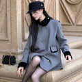 Womens Wool Coat Color-blocked Stand-up Collar Short Style