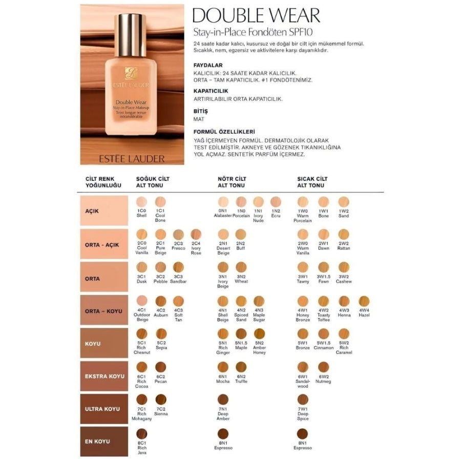 Estee Lauder Double Wear Foundation 1W0 Warm Porcelain 30ml