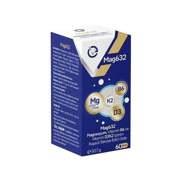 EvoPharma Mag632 Magnesium Supplement with Vitamin D & K 60 Capsules