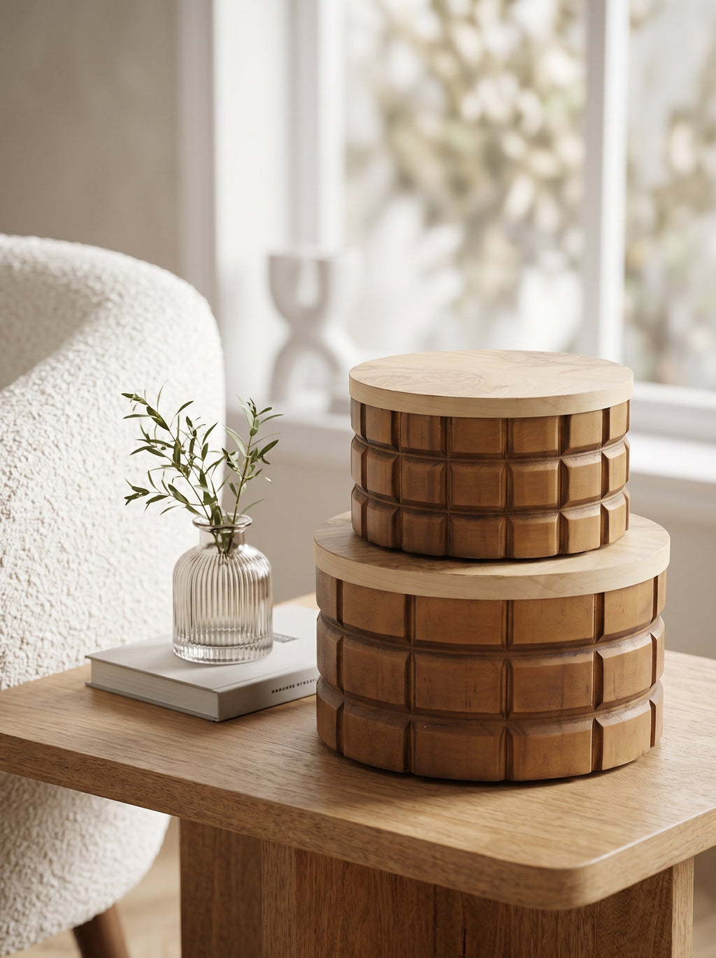 Set of 2 Textured Wood Box