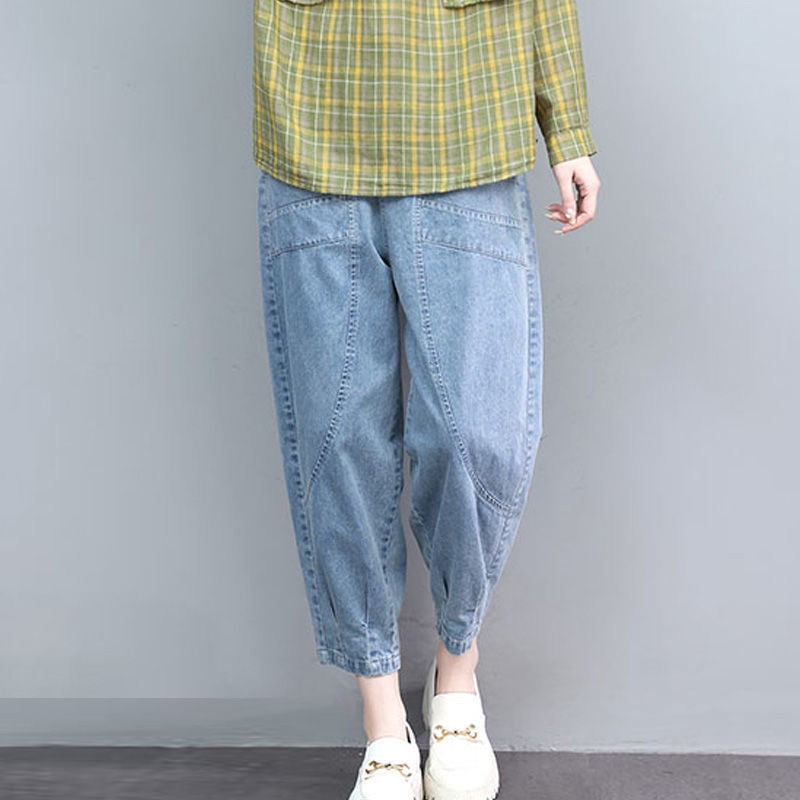 Loose-fitting Plus-size High-waisted Figure-flattering Cropped Denim Jeans