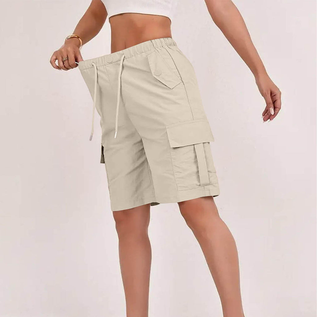 Womens High-waisted Casual Fashion Shorts With Pockets Buttons And A Drawstring
