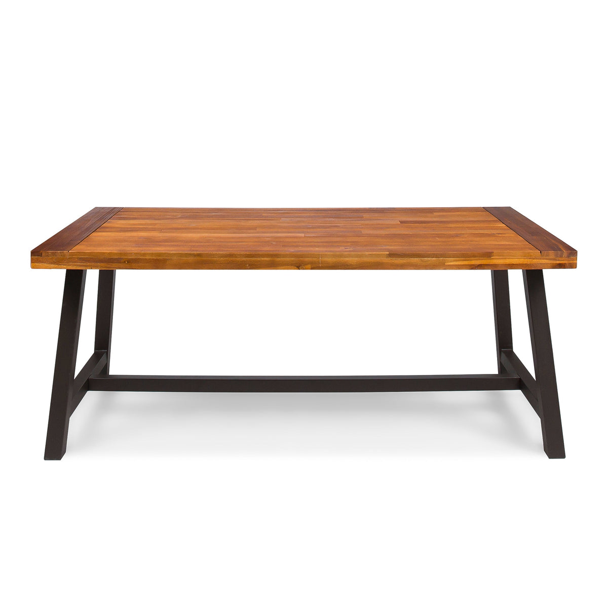 Carlie Outdoor Sandblast Finished Dining Table with Rustic Metal Legs